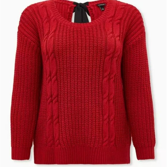 Torrid Chunky Pullover Tie Back Sweater Women 2X Red Cable Knit Holiday Cozy - Picture 1 of 10
